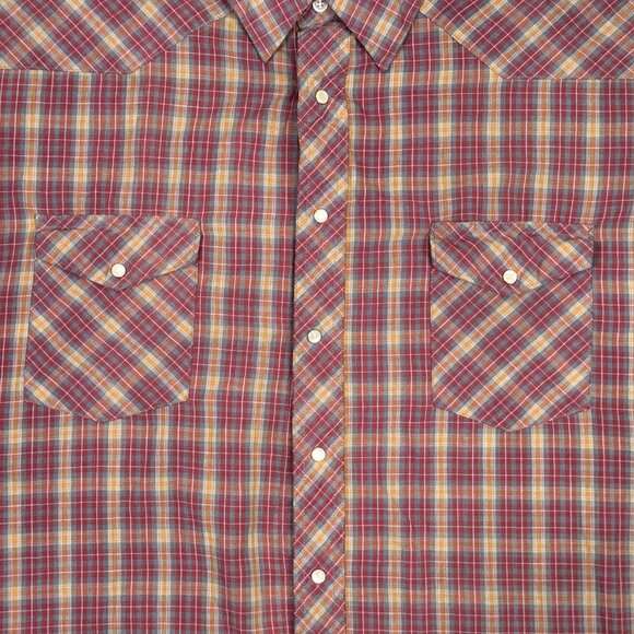 Wrangler Pearl Snap Shirt Mens 3X Tall Plaid Red Short Sleeve Ranch Western 3XT - Picture 6 of 9